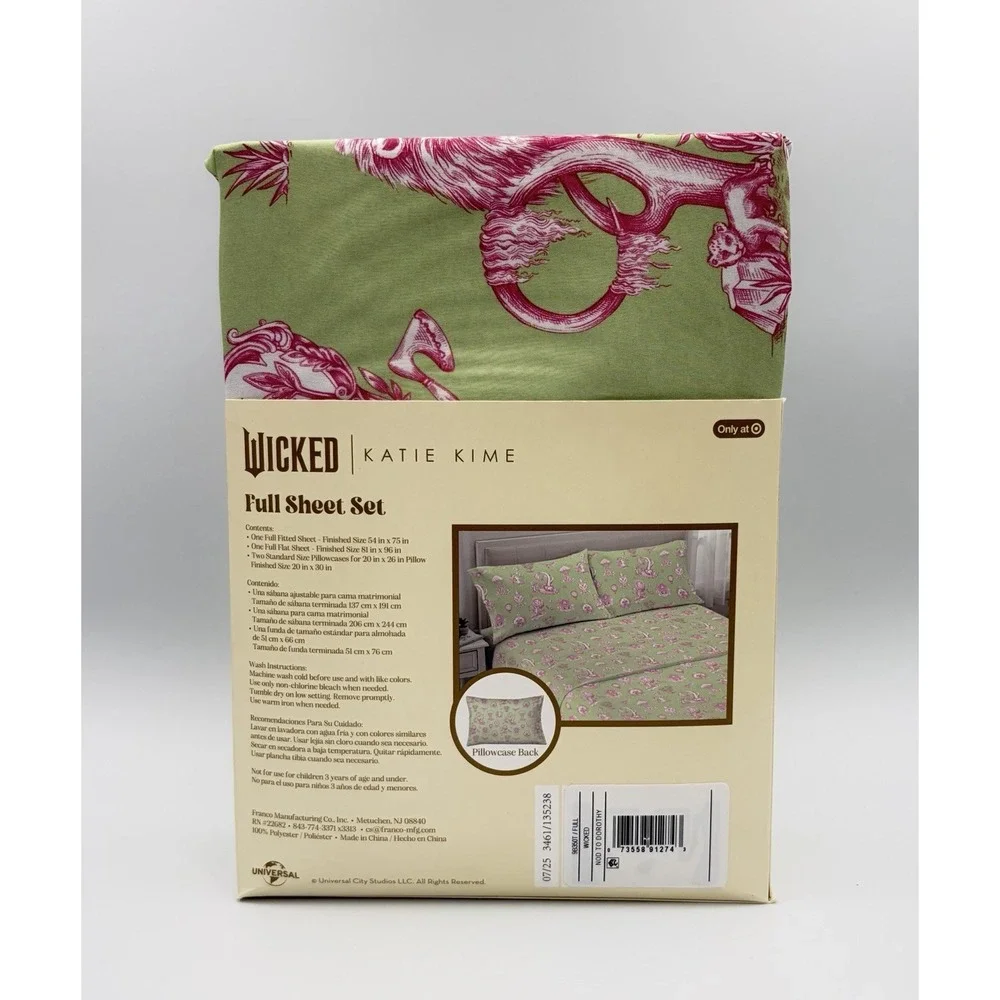 Wicked Katie Kime Full Sheet Set 4 Pc Bedding Green Pink Toile Target New NWT